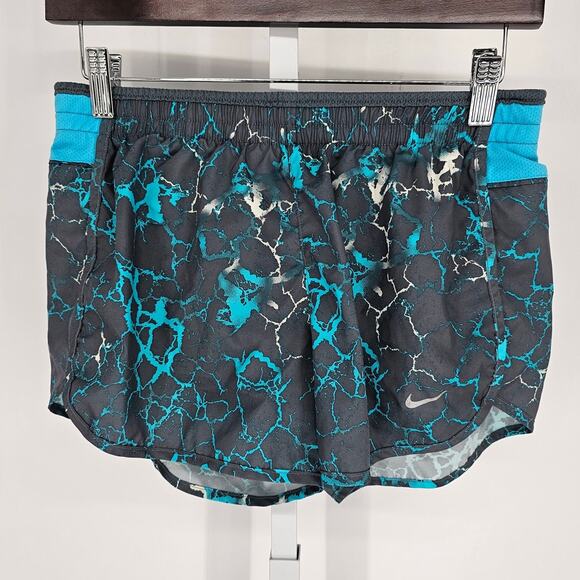 Nike Dri Fit Womens Sz S Lined Athletic Running Shorts Gray Blue Marbled Print - Picture 1 of 5